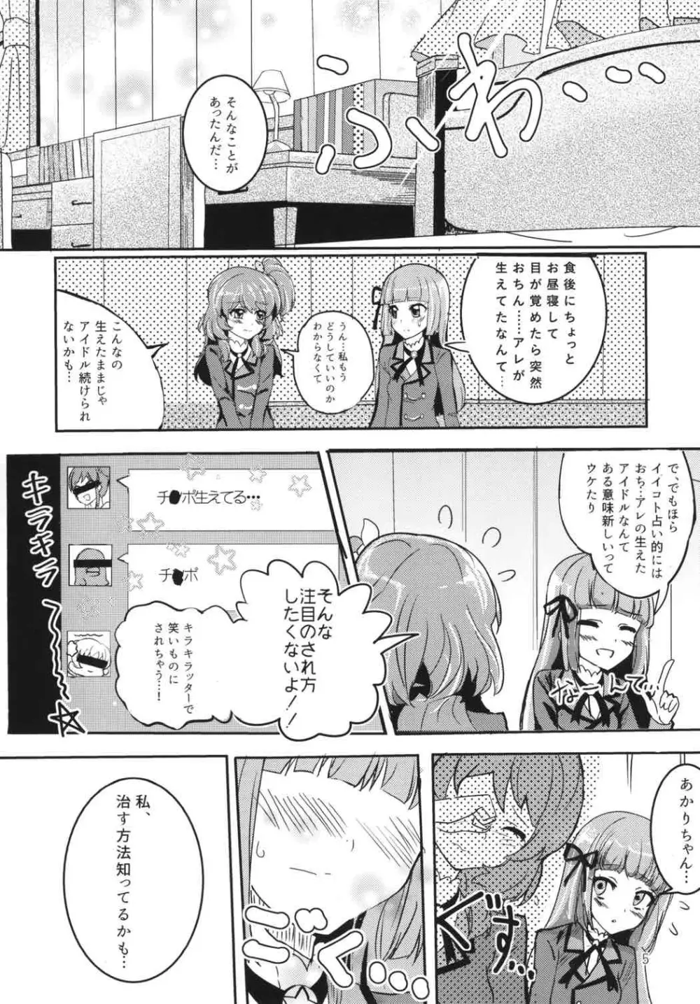 (ABnormal Comic Day!) [うごくな薬局θ (ababari)] ふた(な)りあそび (アイカツ!) Page.4